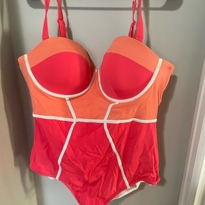 Coral color block swim suit